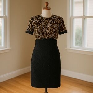 Vtg Stenay‎ Sz 8 Sequin Beaded Gatsby Deco Cocktail 80s 90s Prom Midi Retro Glam